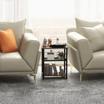 Hivvago 3-tier Industrial Side Table With Adjustable Mesh Shelf-rustic Brown