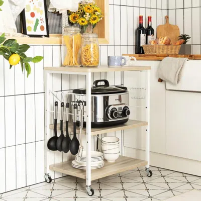 Hivvago 3-tier Kitchen Baker's Rack Microwave Oven Storage Cart With Hooks-light Brown
