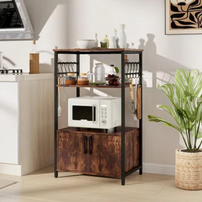 Hivvago 3-tier Kitchen Bakerâ€s Rack With Cabinet And 2 Open Shelves-brown In Black