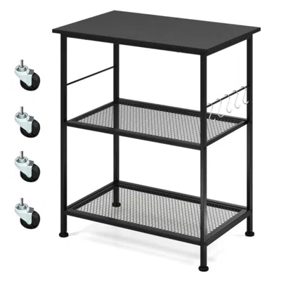 Hivvago 3-tier Kitchen Serving Cart Utility Standing Microwave Rack With Hooks-black