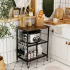 Hivvago 3-tier Kitchen Serving Cart Utility Standing Microwave Rack With Hooks Brown