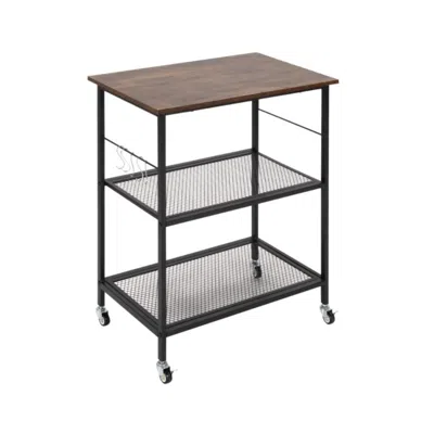 Hivvago 3-tier Kitchen Utility Industrial Cart With Storage-brown