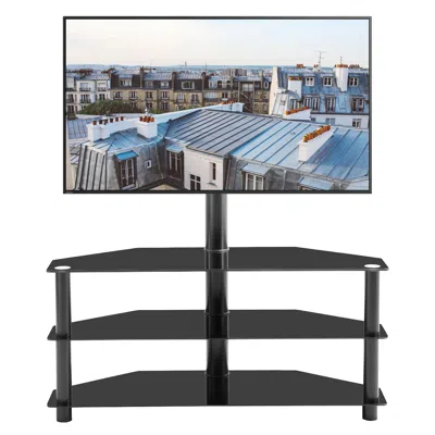 Hivvago 3-tier Multi-functional Tv Stand Height Adjustable Swivel Bracket - Black