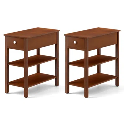 Hivvago 3-tier Narrow End Table With Drawer And Storage Shelves Set Of 2-brown