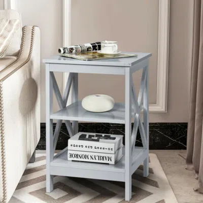 Hivvago 3-tier Nightstand End Table With X Design Storage -gray
