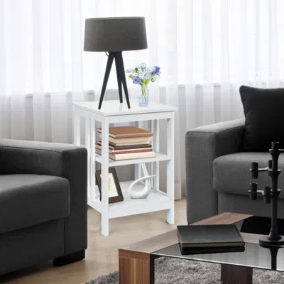Hivvago 3-tier Nightstand Sofa Side Table With Baffles And Round Corners-white