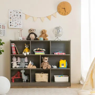 Hivvago 3-tier Open Bookcase 8-cube Floor Standing Storage Shelves Display Cabinet-gray