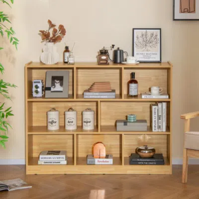 Hivvago 3-tier Open Bookcase 8-cube Floor Standing Storage Shelves Display Cabinet-yellow