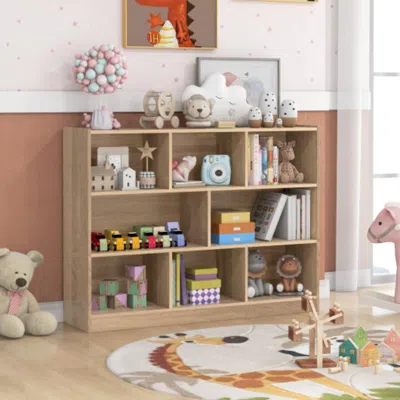Hivvago 3-tier Open Bookcase 8-cube Floor Standing Storage Shelves-natural