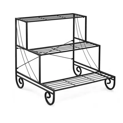 Hivvago 3 Tier Outdoor Metal Garden Planter Holder Shelf In Black