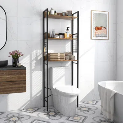Hivvago 3-tier Over-the-toilet Storage Rack With 3 Hooks-rustic Brown