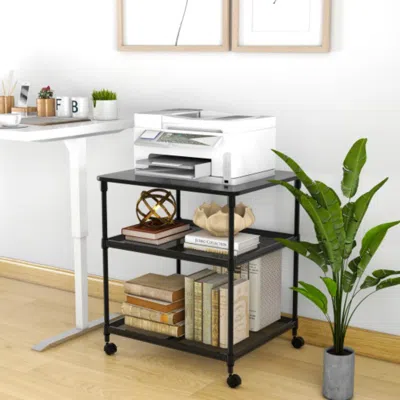 Hivvago 3 Tier Printer Stand Rolling Fax Cart With Adjustable Shelf And Swivel Wheels-black