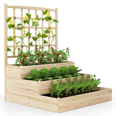 Hivvago 3-tier Raised Garden Bed With Lattice Trellis And Open-ended Base-natural