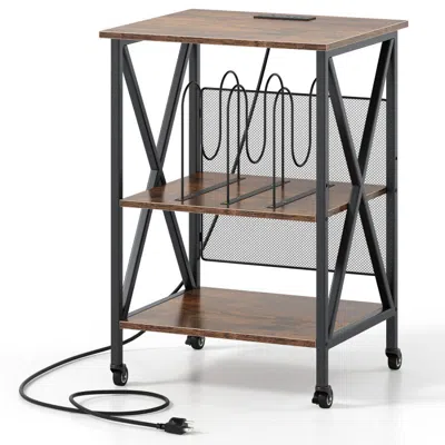 Hivvago 3-tier Record Player Stand With Charging Station And Adjustable Shelf