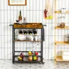 Hivvago 3-tier Rolling Kitchen Bar Cart With Wine Rack-rustic Brown