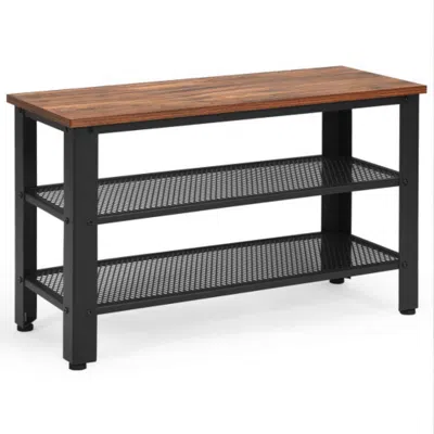Hivvago 3-tier Shoe Rack Industrial Shoe Bench With Storage Shelves-brown