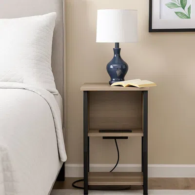 Hivvago 3-tier Side Table With Charging Station, Usb Ports, And Power Outlets In Brown