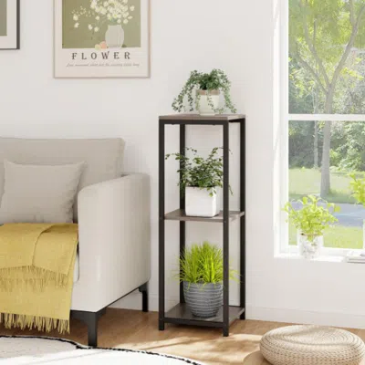Hivvago 3-tier Tall Metal Plant Stand Corner Plant Holder With Anti-tipping Device-black & Gray