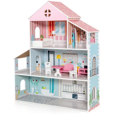 Hivvago 3-tier Toddler Doll House With Furniture Gift For Age Over 3 In Multi