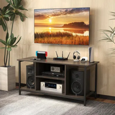 Hivvago 3-tier Tv Stand With Power Outlet Usb And Adjustable Shelf-gray