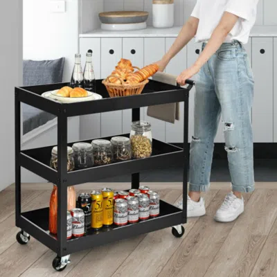 Hivvago 3-tier Utility Cart Metal Mental Storage Service Trolley-black