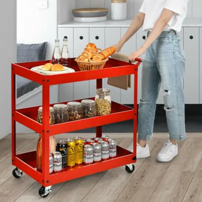 Hivvago 3-tier Utility Cart Metal Mental Storage Service Trolley-red