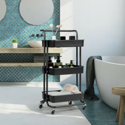 Hivvago 3-tier Utility Cart Storage Rolling Cart With Casters-black