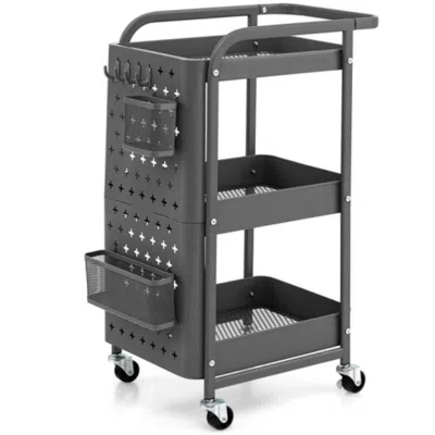 Hivvago 3-tier Utility Storage Cart With Diy Pegboard Baskets-gray
