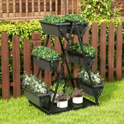 Hivvago 3-tier Vertical Raised Garden Bed With 4 Wheels And 6 Container Boxes-black