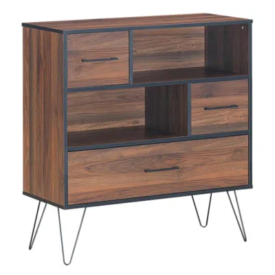 Hivvago 3-level Wooden Storage Chest With Drawers And Metal Leg Base In Brown