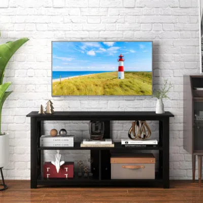 Hivvago 3 Tier Wood Tv Stand For 55-inch With Open Shelves And X-shaped Frame-black