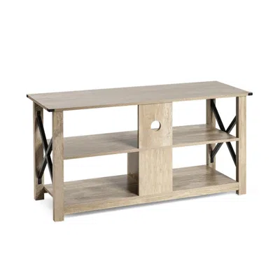 Hivvago 3 Tier Wood Tv Stand For 55-inch With Open Shelves And X-shaped Frame In Brown