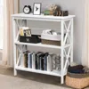 Hivvago 3-tier Wooden Multi-functional X-design Etagere Storage Bookshelf-white