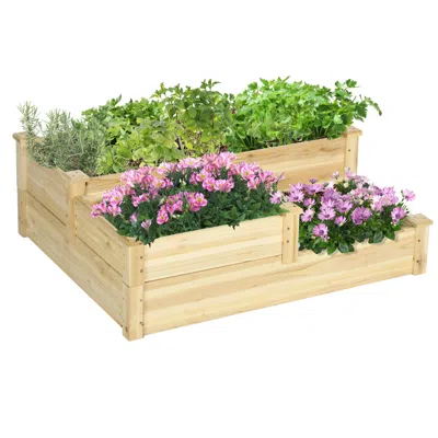 Hivvago 3-tier Wooden Planter Box For Flowers & Vegetables