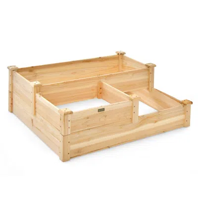 Hivvago 3-tier Wooden Raised Garden Bed With Open-ended Base-natural In Neutral