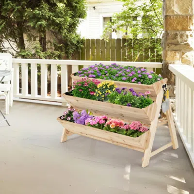 Hivvago 3 Tier Wooden Vertical Raised Garden Bed With Storage Shelf In Neutral