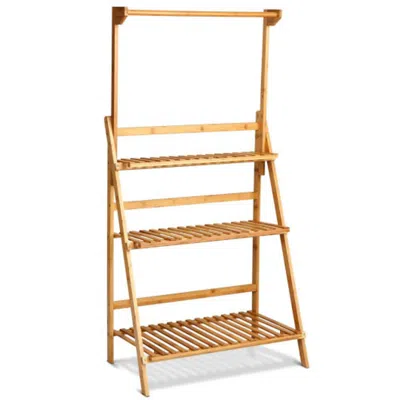 Hivvago 3 Tiers Bamboo Hanging Folding Plant Shelf Stand In Brown