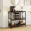 Hivvago 3 Tiers Bar Cart On Wheels With Glass Racks-rustic Brown