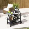 Hivvago 3 Tiers Foldable Outdoor Cart On 2 Wheels With Phone Holder-black
