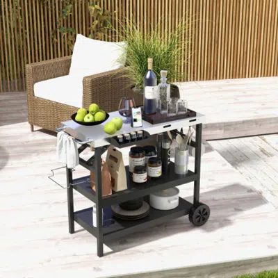Hivvago 3 Tiers Foldable Outdoor Cart On 2 Wheels With Phone Holder-black In Gray
