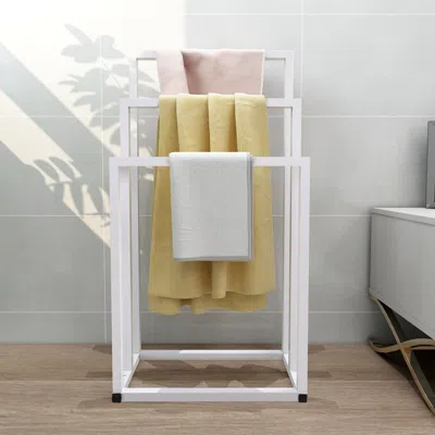 Hivvago 3 Tiers Free Standing Chrome Finished Metal Hand Towel Rack Bathroom Organizer - White