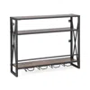 Hivvago 3-tiers Industrial Wall Mounted Wine Rack With Glass Holder And Metal Frame