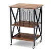 Hivvago 3 Tiers Vintage Style Rolling End Table With 3 Dividers For Albums-brown