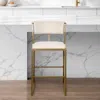 Hivvago 30" Beige And Antiqued Brass Steel Low Back Bar Height Bar Chair In Brown