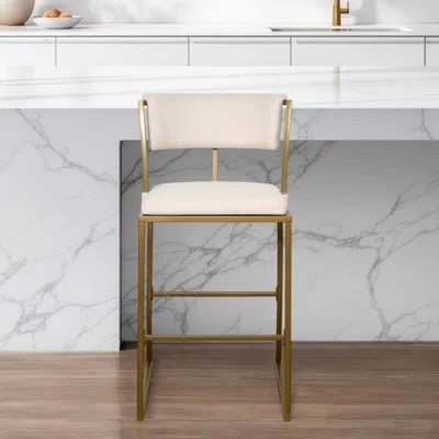Hivvago 30" Beige And Antiqued Brass Steel Low Back Bar Height Bar Chair In Brown