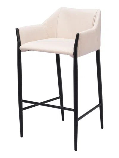 Hivvago 30" Beige And Black Fabric And Steel Bar Height Bar Chair In White