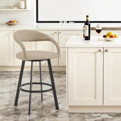 Hivvago 30" Beige And Black Faux Leather And Iron Low Back Bar Height Swivel Bar Chair In Neutral
