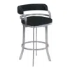 Hivvago 30" Black And Silver Faux Leather And Iron Swivel Low Back Bar Height Bar Chair In Black