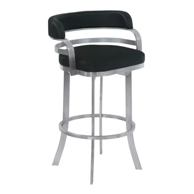 Hivvago 30" Black And Silver Faux Leather And Iron Swivel Low Back Bar Height Bar Chair