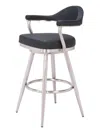 Hivvago 30" Black And Silver Faux Leather And Stainless Steel Bar Height Swivel Bar Chair In Silver